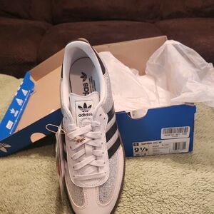 Silver and Black Rhinestones Adidas Sneakers